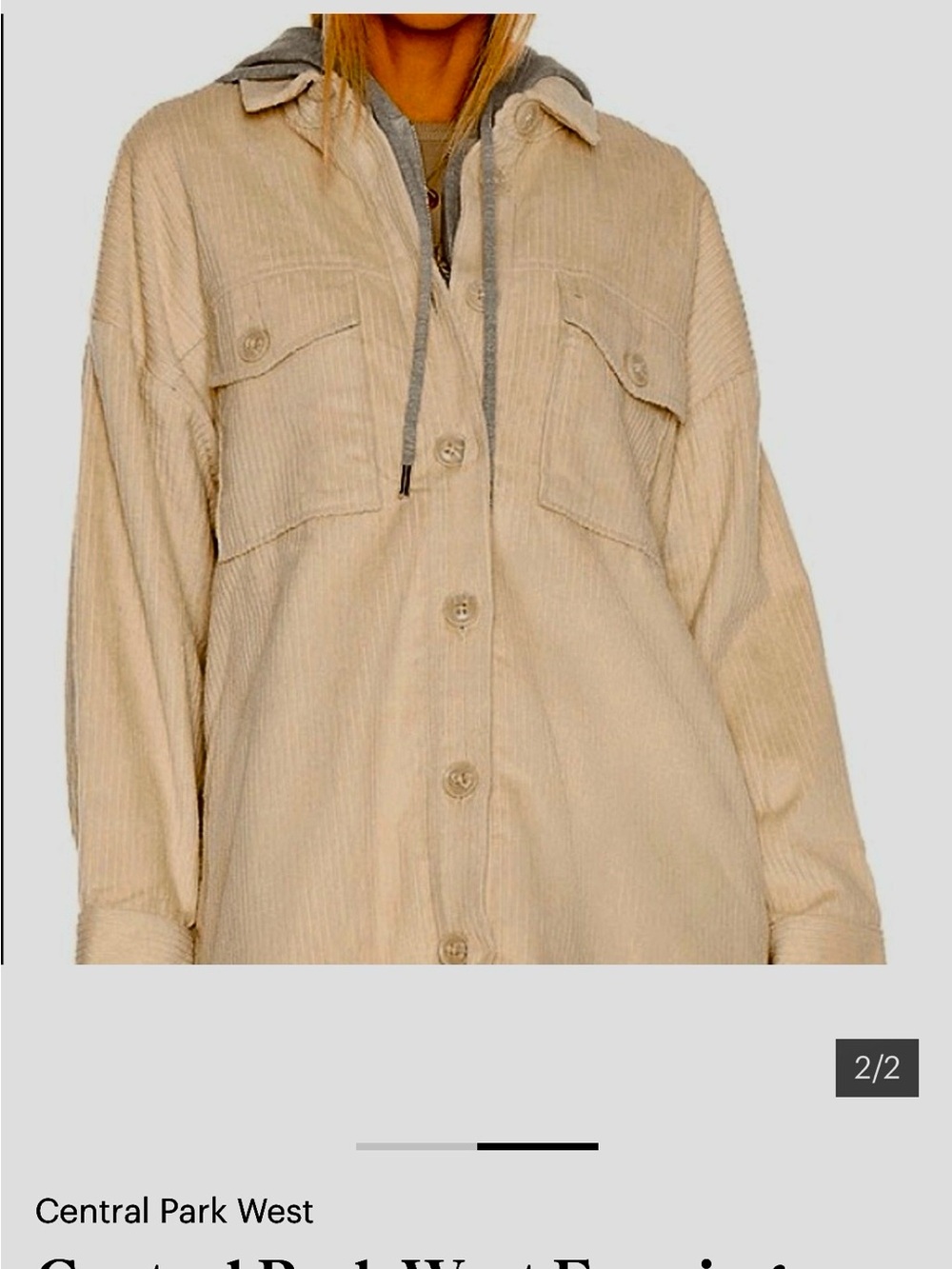 Central Park West Fanning Corduroy Hooded Jacket Shacket Cream Size X/S